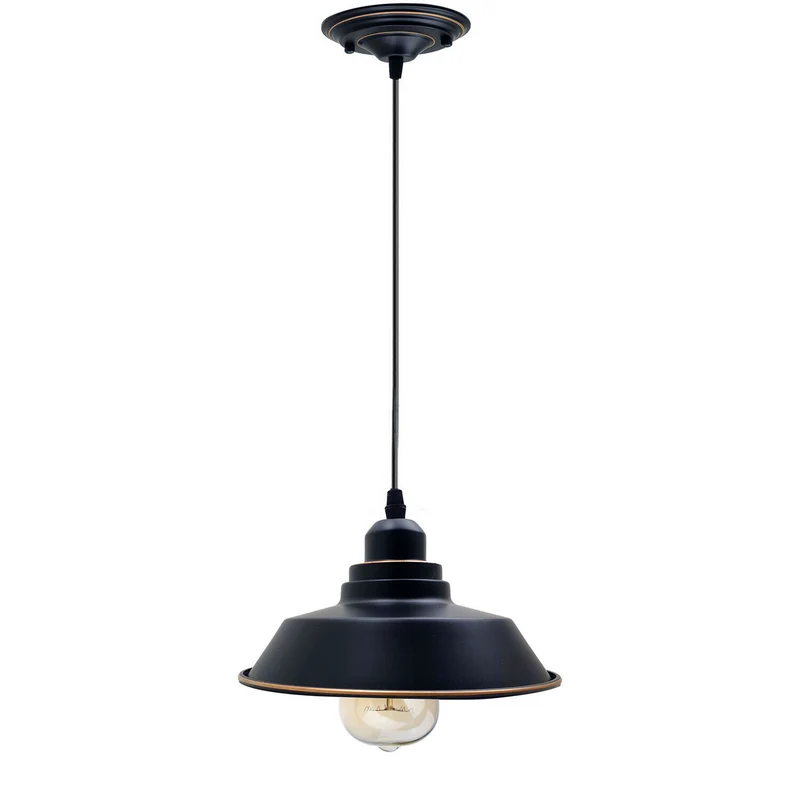 Vintage Hängelampe, Industriell Pendelleuchte, 22 cm, Schwarz~2028