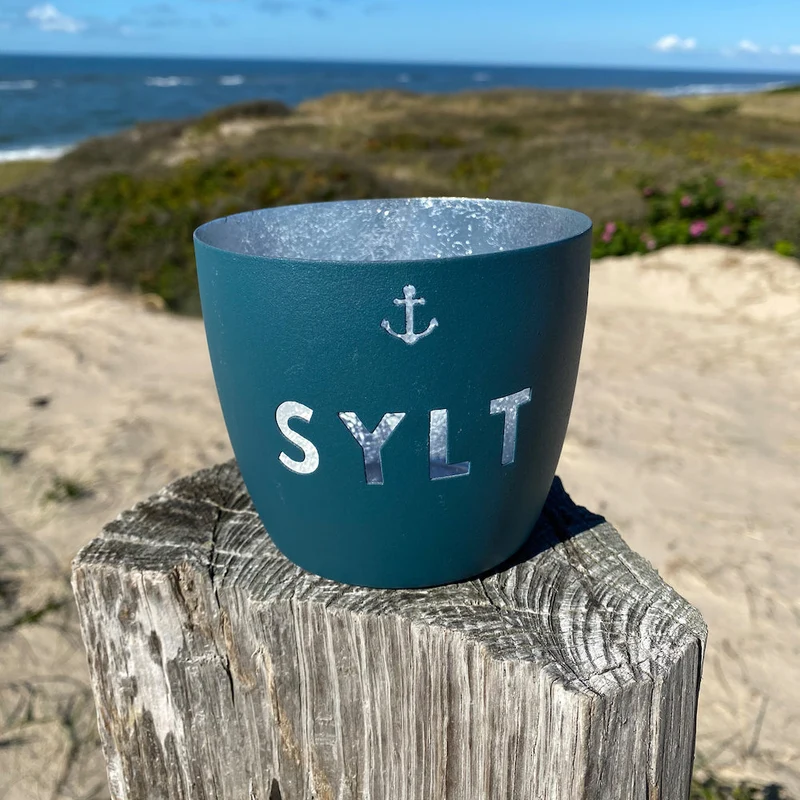 Windlicht im exklusiven Sylt Design Anker Blau Mittel