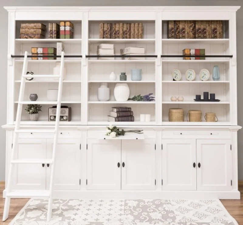 Casa Padrino Bücherregal im Landhausstil mit 6 Türen und Leiter, 300 x 42 x 240 cm