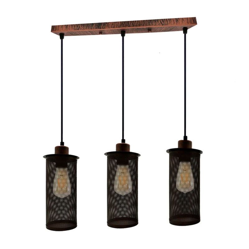 Retro 3 Köpfe Rechteckige Basis Rustikal Rot Hängendes Zubehör Deckenleuchte Abdeckung Dekorative Käfigleuchte~1906