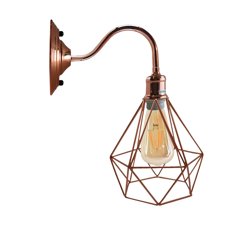 Kreative geometrische Art E27 Wandlampe Nordisches Retro-Diamant-geformtes Schmiede-Metallschutz-Pendelleuchte Quadratische Deckenrose~1903