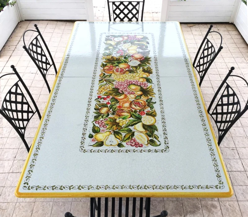 Casa Padrino Luxus Jugendstil Gartentisch Früchtegirlande 250 × 100 cm - Rechteckiger Esstisch aus handbemaltem Lavastein - Gastronomie Möbel - Made in Italy