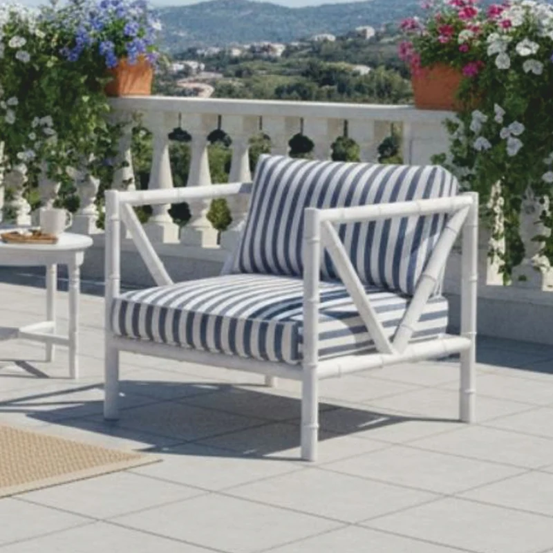 Casa Padrino Luxus Schmiedeeisen Sessel Weiß / Blau - Hotel & Garten Sessel - Schmiedeeisen Hotel & Garten Möbel