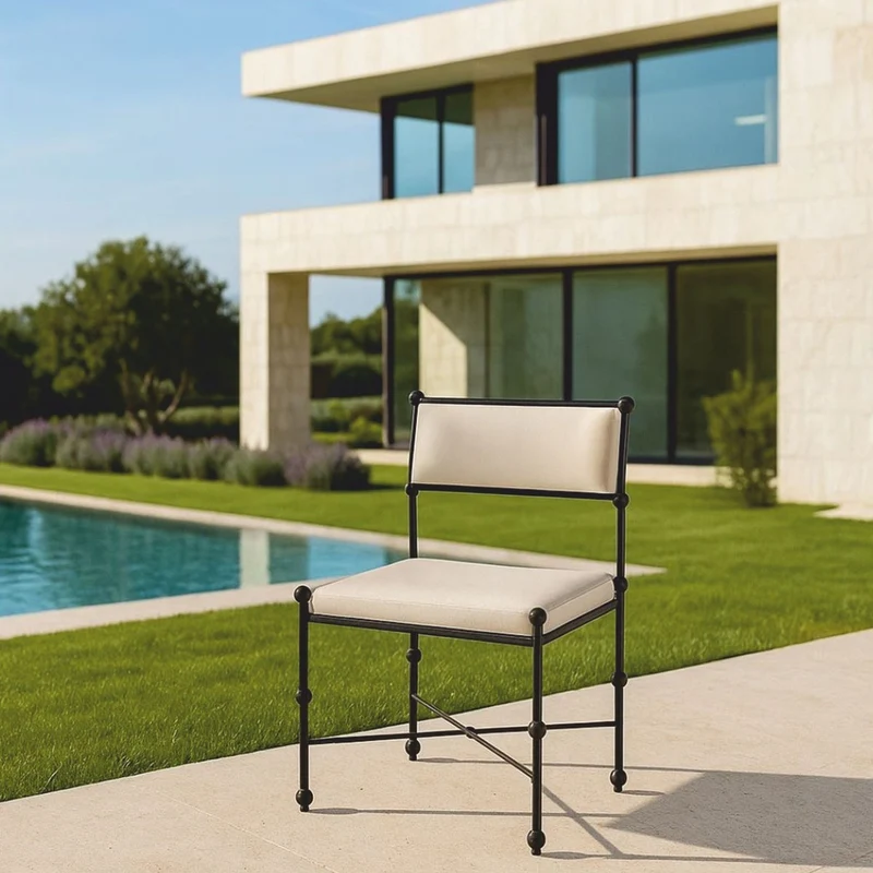 Casa Padrino Luxus Schmiedeeisen Gartenstuhl Beige / Schwarz H. 100 cm - Esszimmerstuhl - Luxus Esszimmer & Garten Möbel