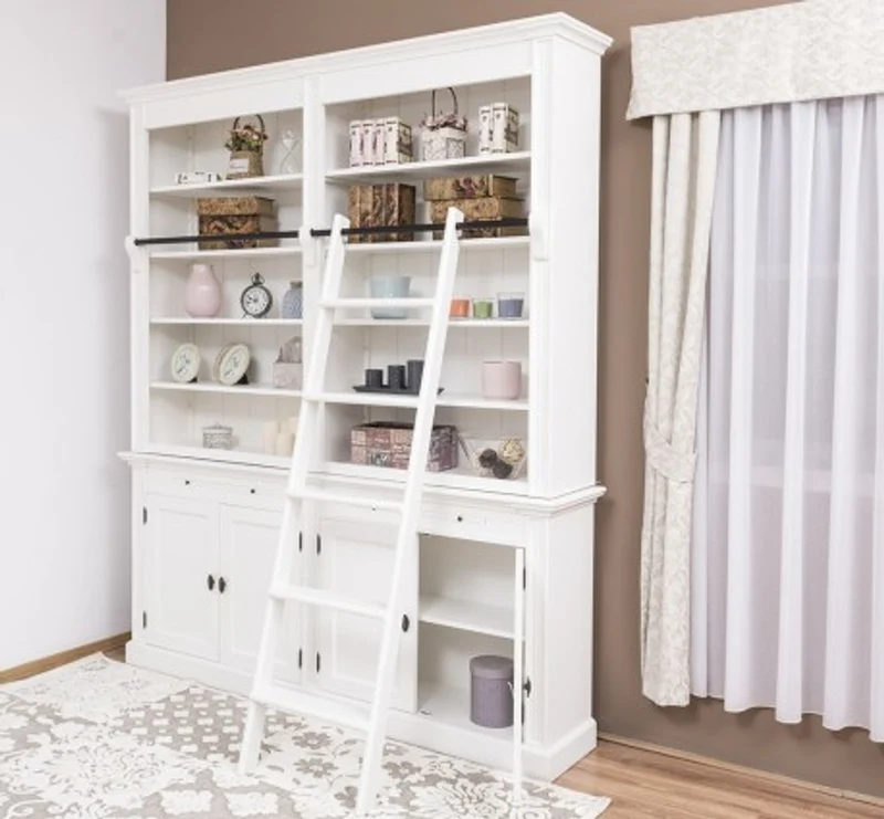 Casa Padrino Bücherregal im Landhausstil mit 4 Türen und Leiter, 200 x 40 x 240 cm