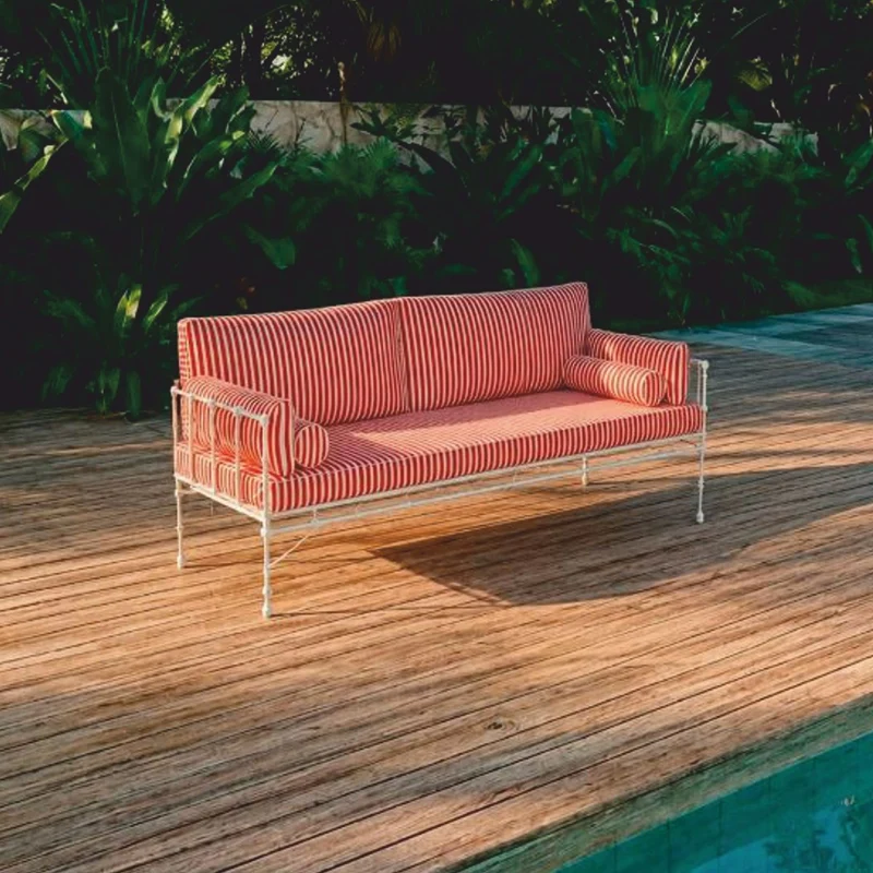 Casa Padrino Luxus Schmiedeeisen Sofa Weiß / Rot 245 cm - Handgeschmiedetes Hotel & Garten Sofa - Luxus Hotel & Garten Möbel VPP