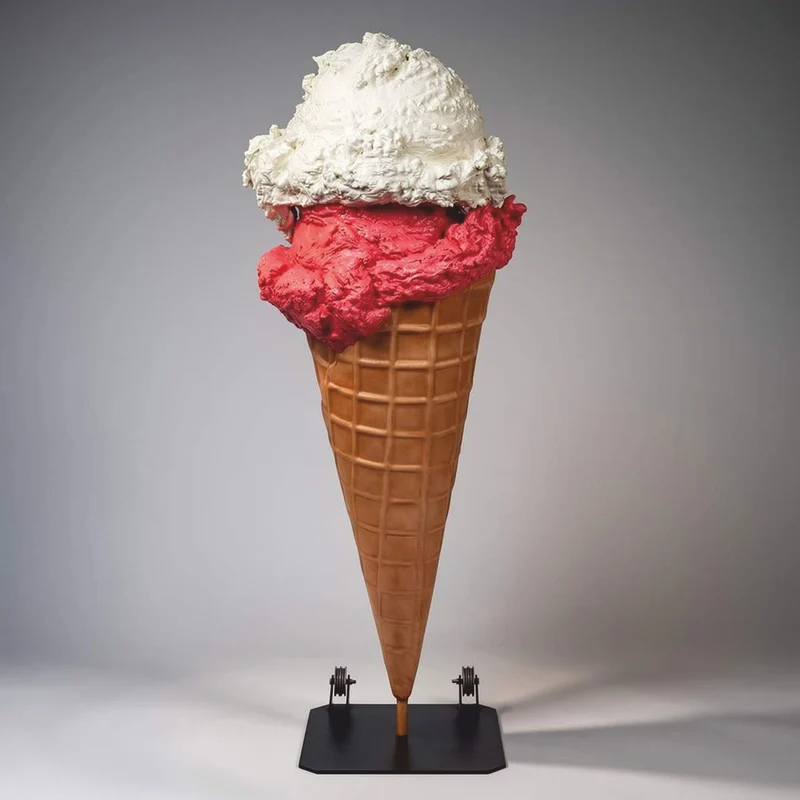 Casa Padrino XXL Deko Eis im Hörnchen mit Ständer Weiß / Pink / Braun / Schwarz H. 175 cm - Eisdielen Dekoration