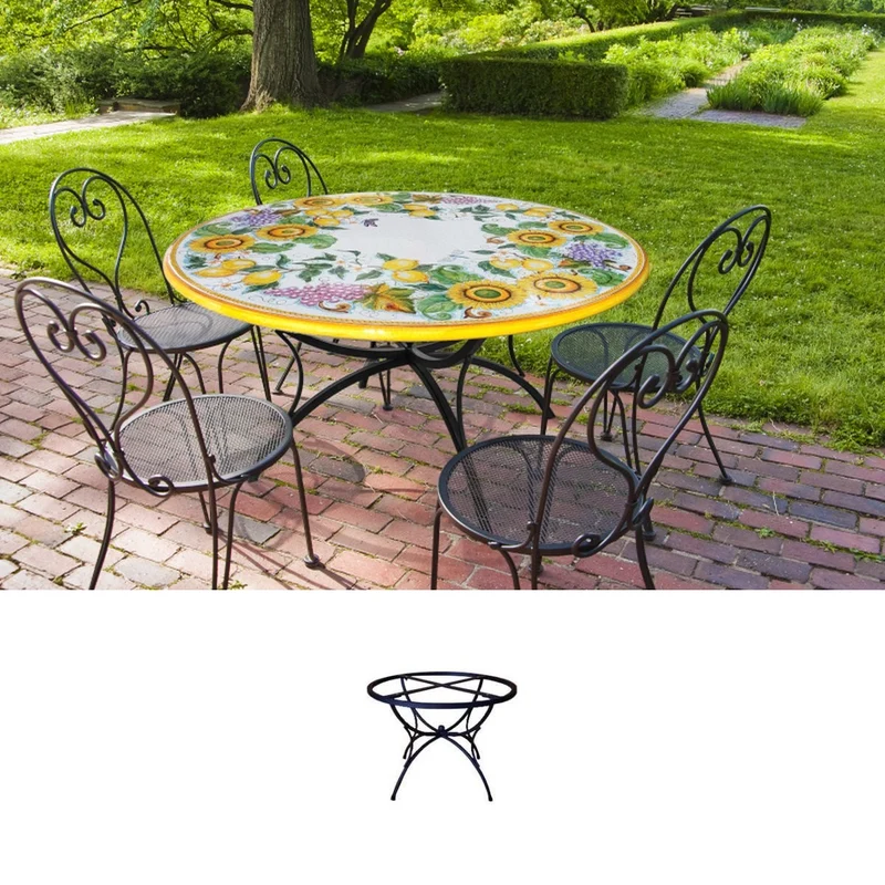Casa Padrino Luxus Jugendstil Gartentisch Trauben, Zitronen und Sonnenblumen Ø 120 cm - Runder Esstisch aus handbemaltem Lavastein - Gastronomie Möbel - Made in Italy