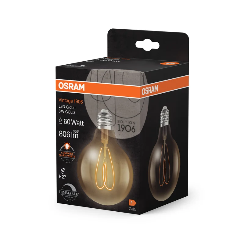 OSRAM Vintage 1906 Globe LED-Lampe Gold, 8W, 806lm, 95mm , Comfort warm white , E27