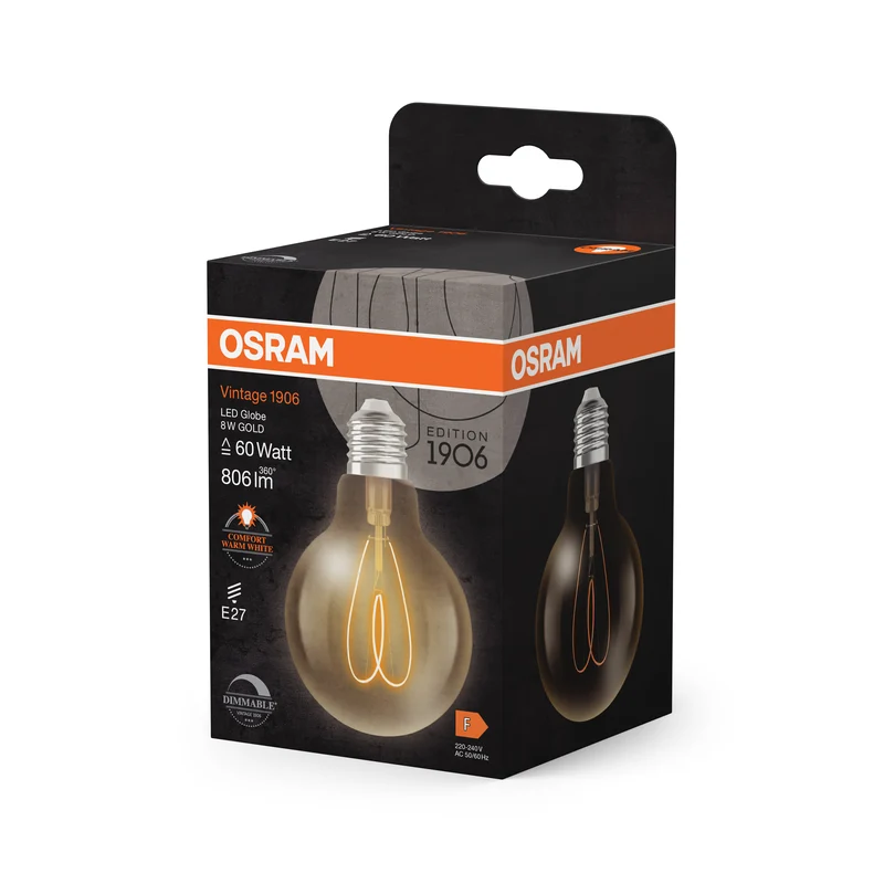 OSRAM Vintage 1906 Globe LED-Lampe Gold, 8W, 806lm, E27 , Comfort warm white , E27