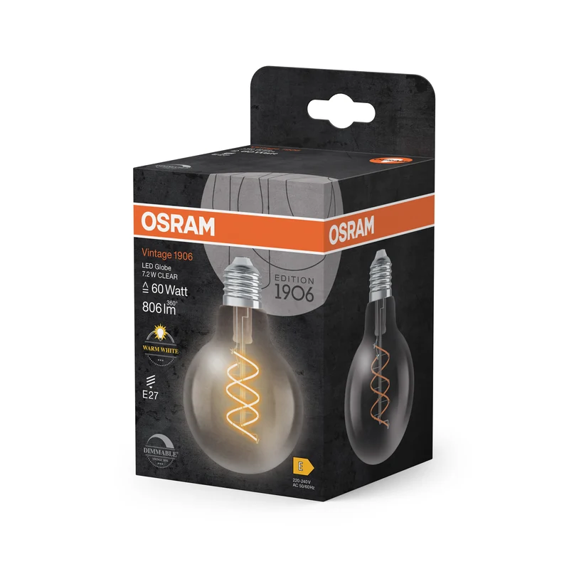 OSRAM Vintage 1906 Globe LED-Lampe Klar, 7.2W, 806lm, E27 , Warmweiß