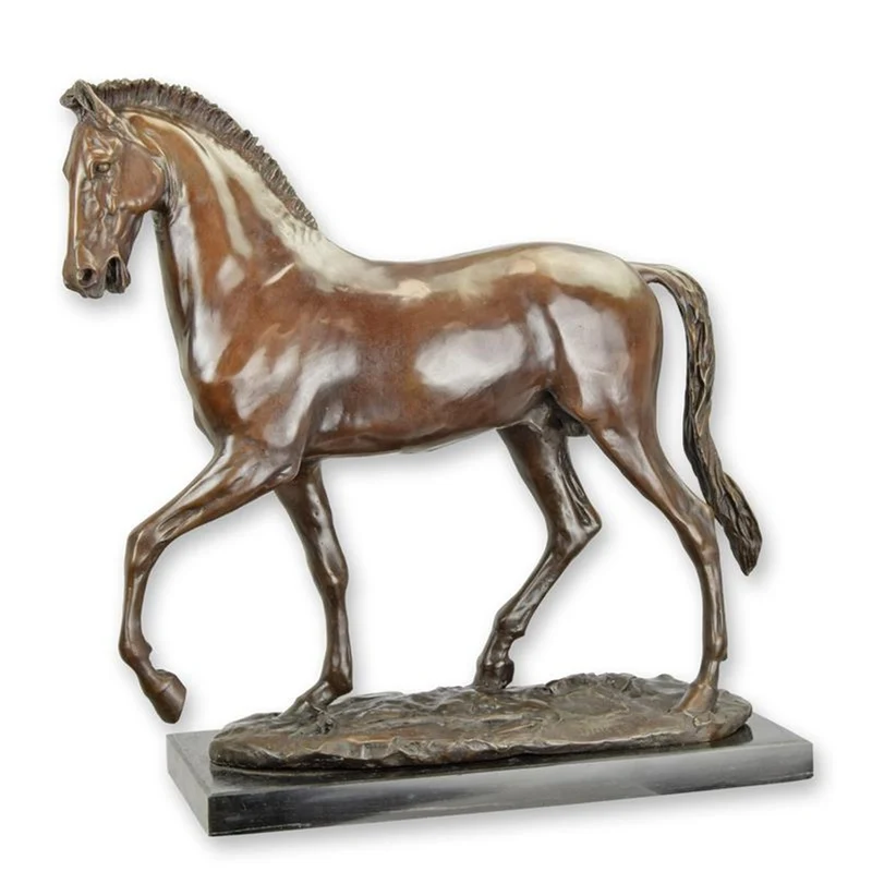 Casa Padrino Bronze Skulptur Trabendes Pferd Bronzefarben / Schwarz 20 x 33 x H. 55 cm - Bronzefigur mit Marmorsockel - Luxus Deko
