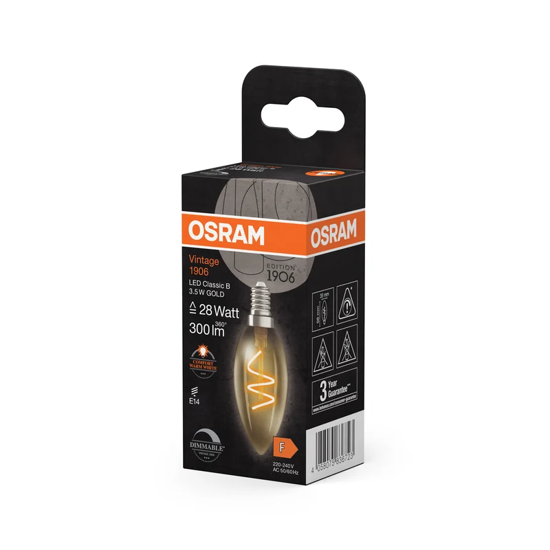 OSRAM Vintage 1906 Classic LED-Lampe Gold, 3.5W, 300lm, E14 , Comfort warm white