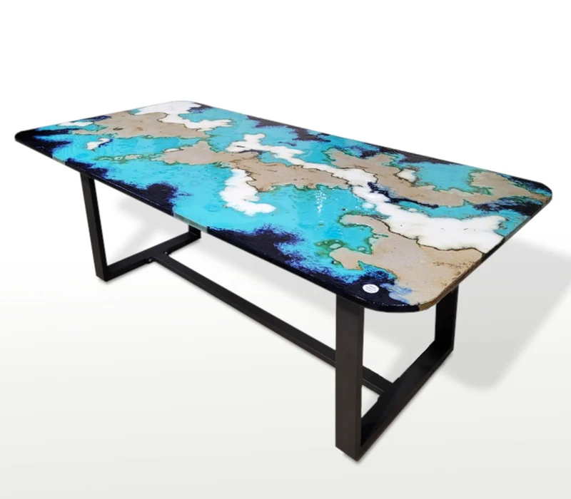 Casa Padrino Luxus Jugendstil Gartentisch Marmoriert Azur 200 × 100 cm - Rechteckiger Esstisch aus handbemaltem Lavastein - Gastronomie Möbel - Made in Italy