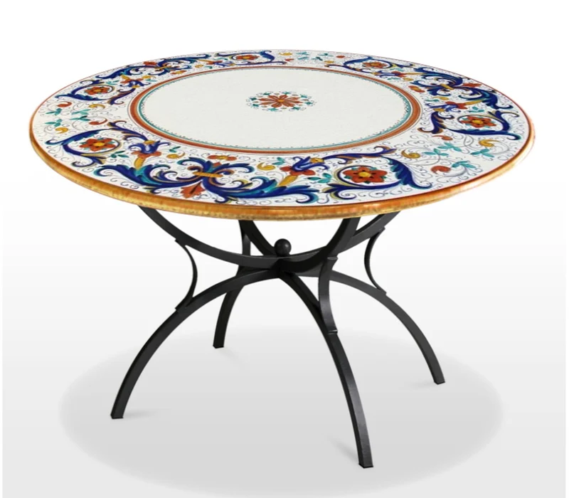 Casa Padrino Luxus Jugendstil Gartentisch Ornamentkranz Ø 120 cm - Runder Esstisch aus handbemaltem Lavastein - Gastronomie Möbel - Made in Italy