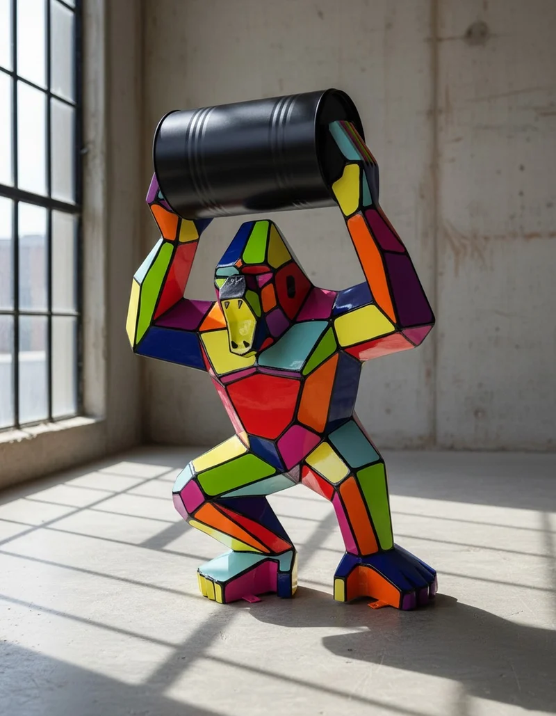 Casa Padrino Luxus Deko Skulptur Affe Facettierter Fass Gorilla Bunt H. 140 cm - Riesige Gartenskulptur - Lebensgroße Skulptur - XXL Deko Skulptur - XXL Deko Figur