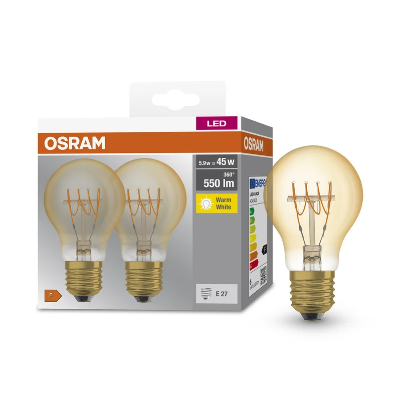 OSRAM LED Base Classic A 45 Filament Retro 5.9W 827 E27 2er , Warmweiß