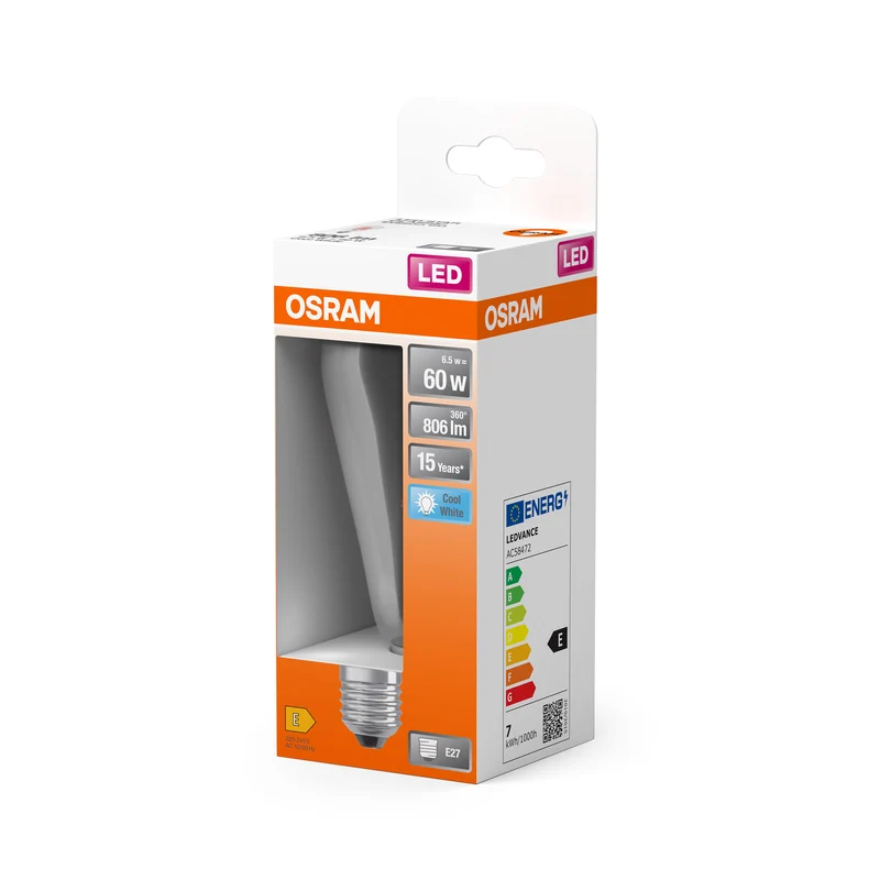 OSRAM LED Star Classic Lampe, Edisonform, 6.5W, 806lm, Klar , Kaltweiß , E27