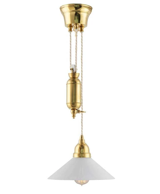 Taklampa - Skomakarhiss mässing, vit skärm 25 cm