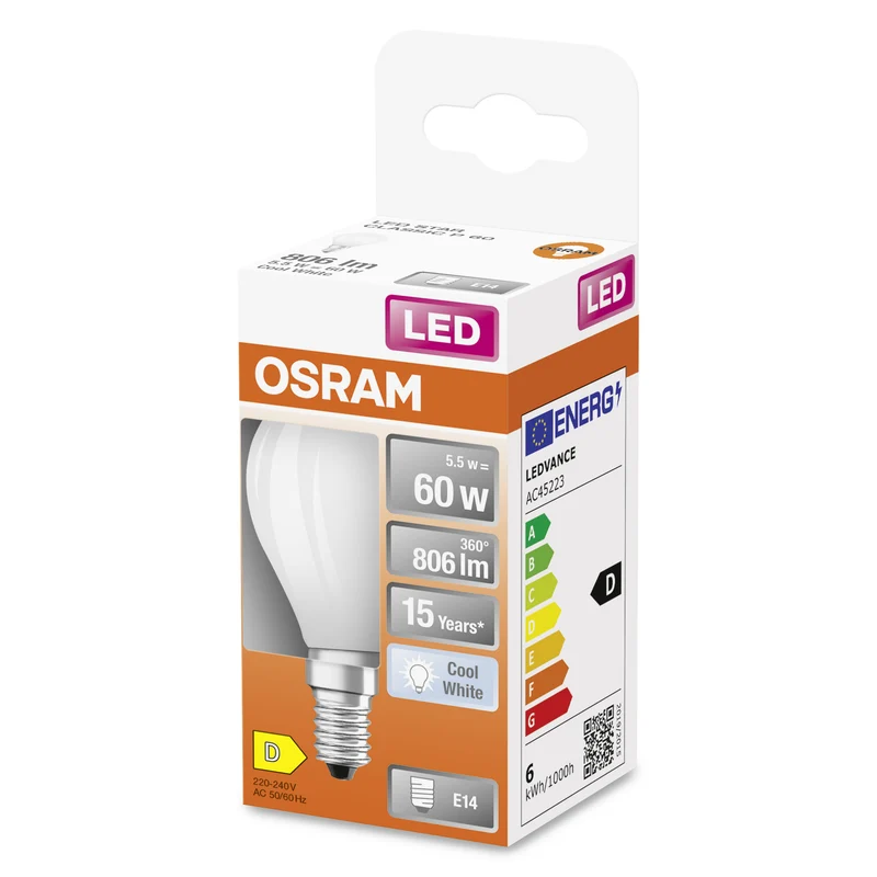 OSRAM LED Star Classic Lampe, Miniball, 5.5W, 806lm, Frosted , Kaltweiß , E14
