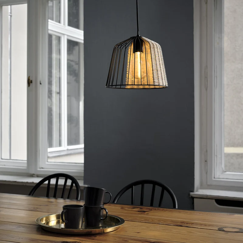LEDVANCE DECOR Cage Bell Pendant Hängeleuchte, E27, nicht dimmbar, IP20, Rattan/Metall, 260mm, schwarz/braun