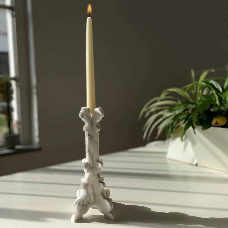 Carrara Marble Candlestick Holder BAROQUE by Cyrcus Design