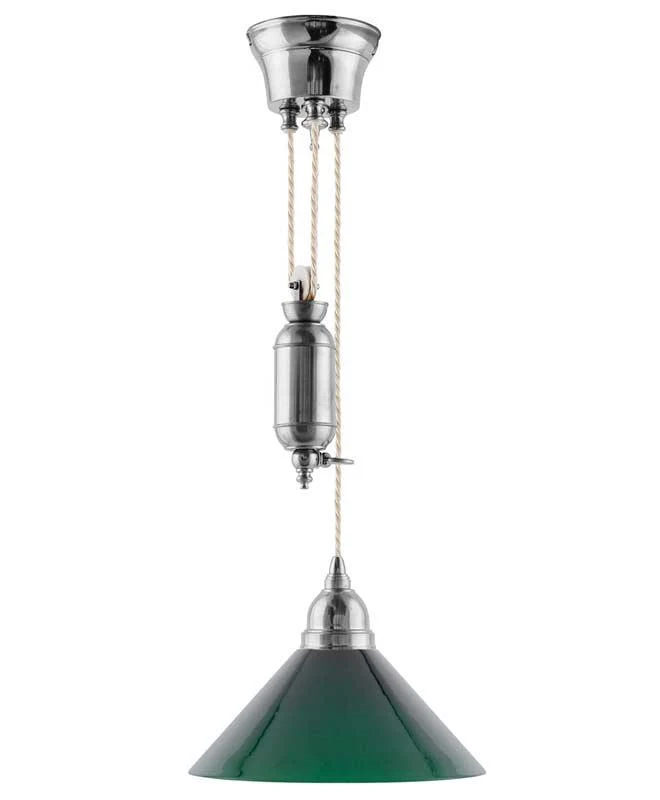 Taklampa - Skomakarhiss nickel, hög grön skärm 25 cm