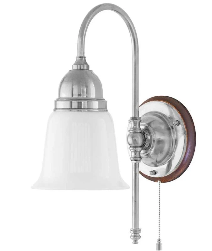 Vägglampa - Ahlström nickel, opalvit klocka