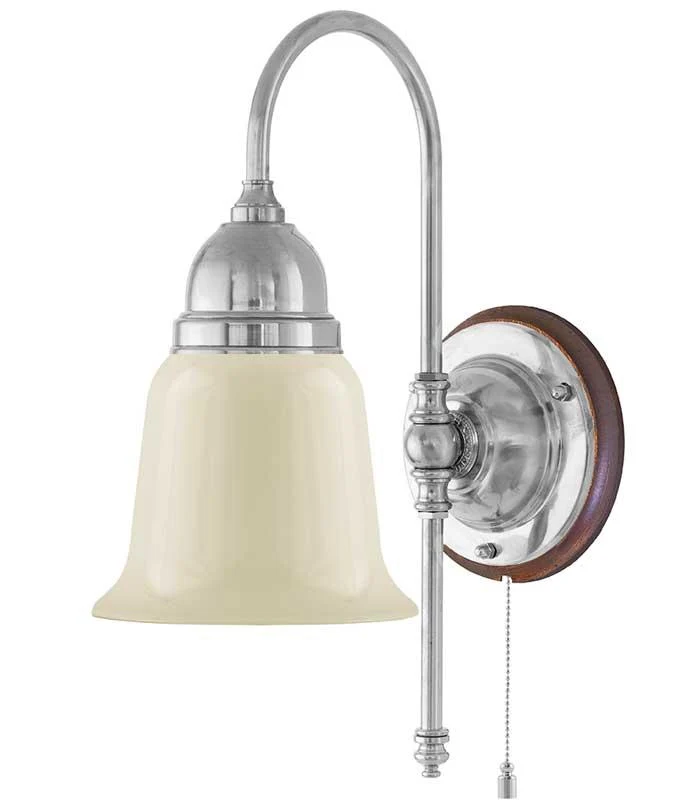 Vägglampa - Ahlström nickel, benvit klocka