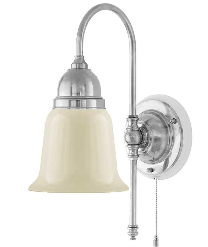 Vägglampa - Ahlström nickel, benvit klocka