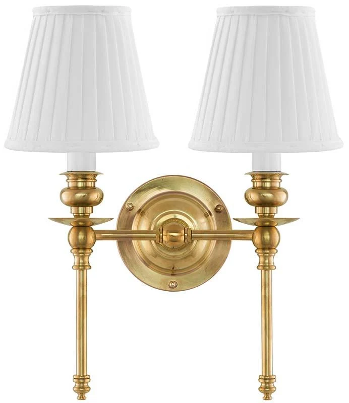 Vägglampa - Wivallius mässing, vit tygskärm