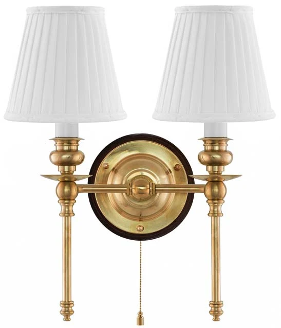 Vägglampa - Wivallius mässing, vit tygskärm