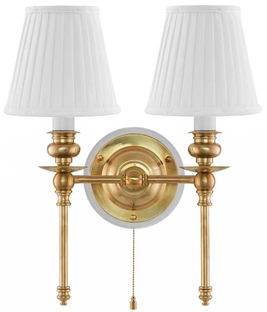 Vägglampa - Wivallius mässing, vit tygskärm