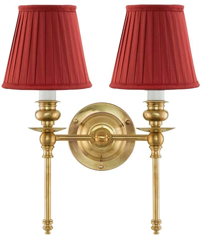 Vägglampa - Wivallius mässing, röd tygskärm