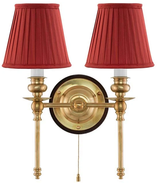 Vägglampa - Wivallius mässing, röd tygskärm