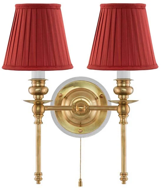 Vägglampa - Wivallius mässing, röd tygskärm