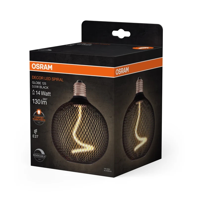 OSRAM DECOR LED Spiralfilament Lampe Globe, Schwarz, 3.5W, 130lm , Comfort warm white , E27