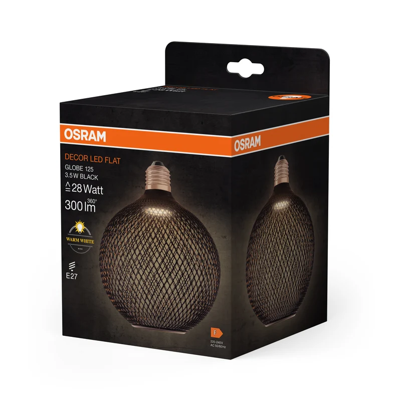 OSRAM DECOR LED Flatlampe Schwarz, 3.5W, Frosted, 125mm , Warmweiß , E27