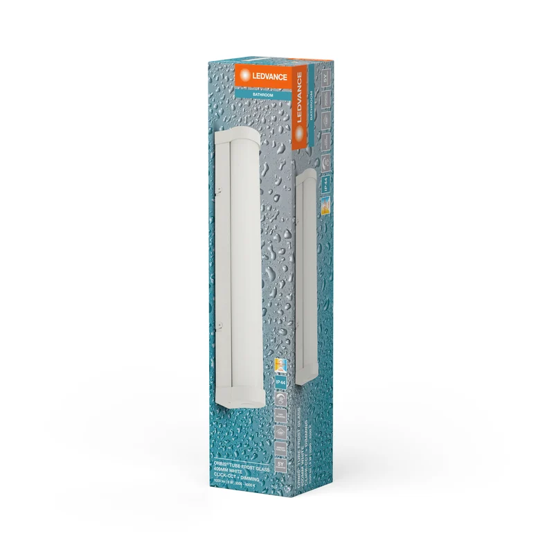 LEDVANCE ORBIS Tube Spiegel-/Wandleuchte mit LED, gefrostetes Glas/weiß, 9W, 900lm, dimmbar, 3000/4000K über Wandschalter einstellbar, 40cm Durchmesser, IP44 Schutz vor Fremdkörpern/Spritzwasser