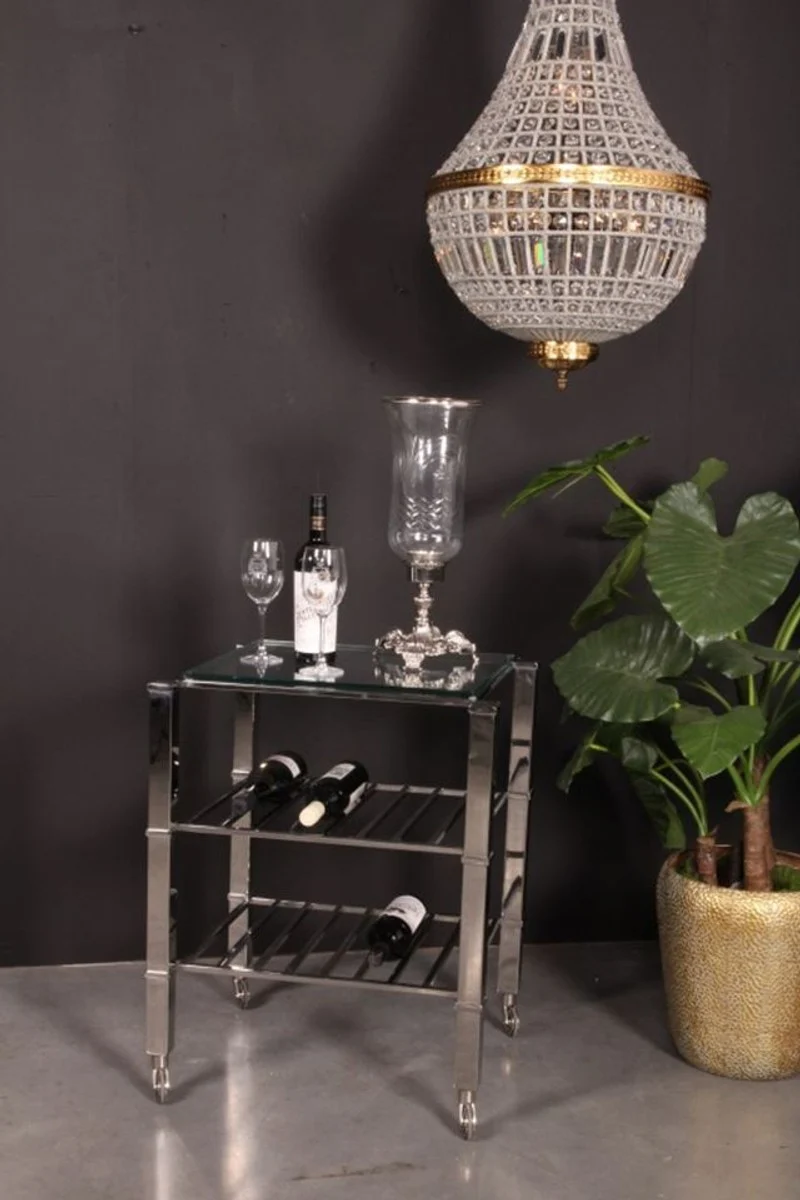 Casa Padrino Luxus Weinregal Silber 60 x 50 x H. 75 cm - Weinständer mit Glasablage - Gastronomie Accessoires