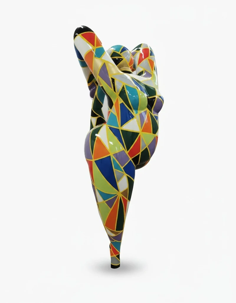 Casa Padrino Luxus Deko Skulptur Statue Turnerin Bunt Plaid H. 141 cm - Riesige Gartenskulptur - Lebensgroße Skulptur - XXL Deko Skulptur - XXL Deko Figur