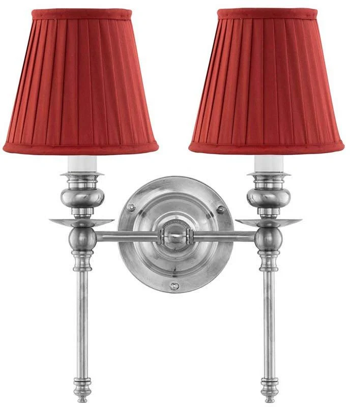 Vägglampa - Wivallius nickel, röd tygskärm