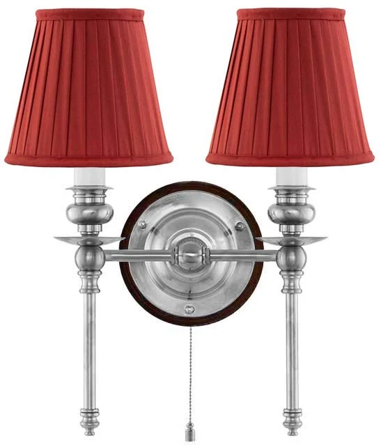 Vägglampa - Wivallius nickel, röd tygskärm