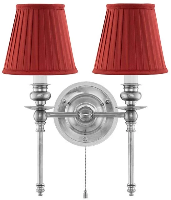Vägglampa - Wivallius nickel, röd tygskärm
