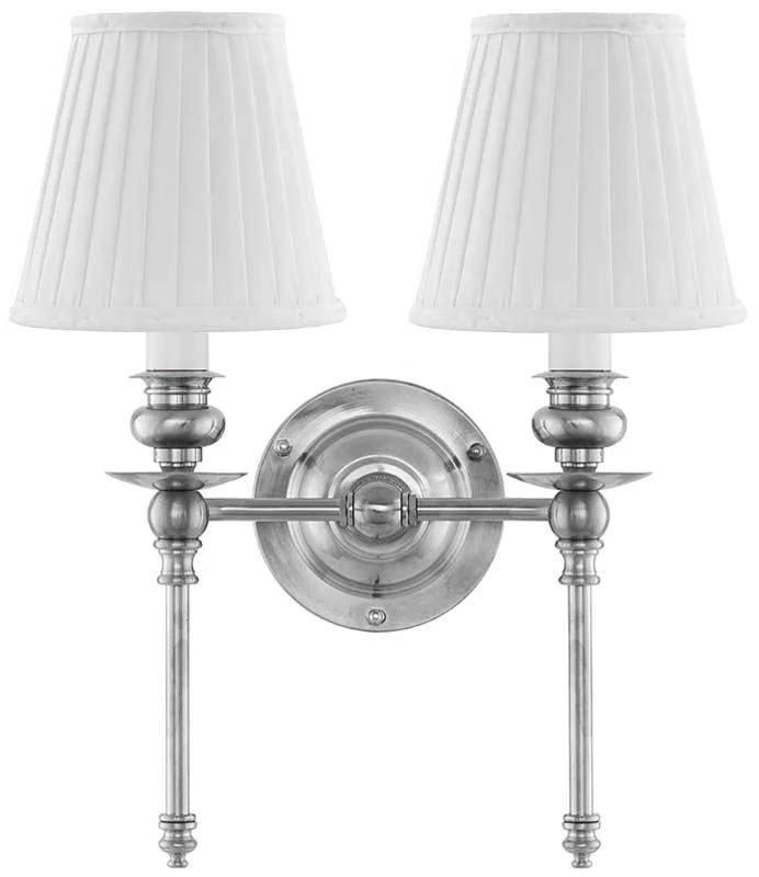 Vägglampa - Wivallius nickel, vit tygskärm
