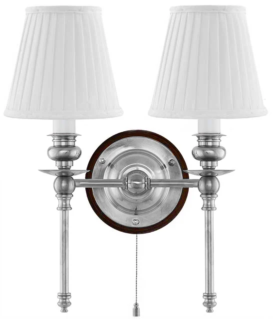 Vägglampa - Wivallius nickel, vit tygskärm