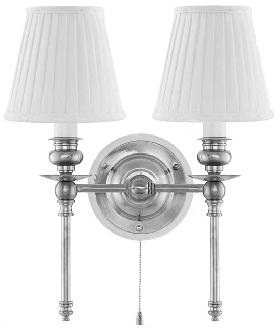 Vägglampa - Wivallius nickel, vit tygskärm
