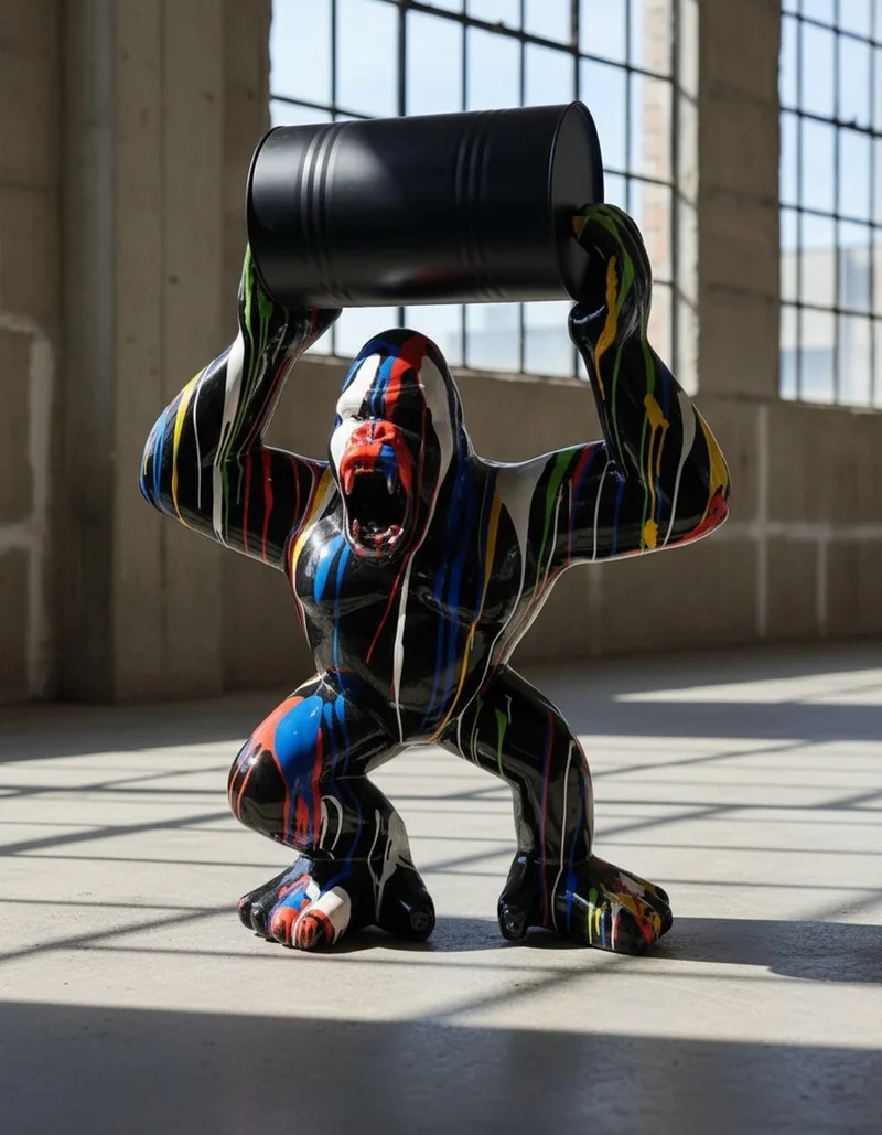 Casa Padrino Luxus Deko Skulptur Affe Gorilla Matte Barrel Mülleimer H. 140 cm - Riesige Gartenskulptur - Lebensgroße Skulptur - XXL Deko Skulptur - XXL Deko Figur
