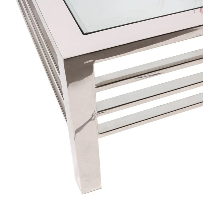 Casa Padrino Luxus Couchtisch Silber 100 x 100 x H. 40 cm - Quadratischer Wohnzimmertisch mit Glasplatte