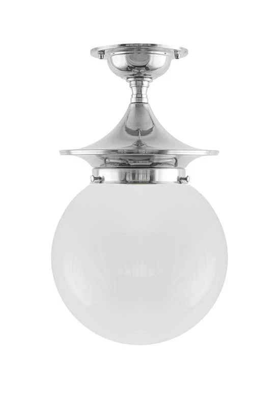 Taklampa - Dahlberg 100 nickel, opalvit klotskärm